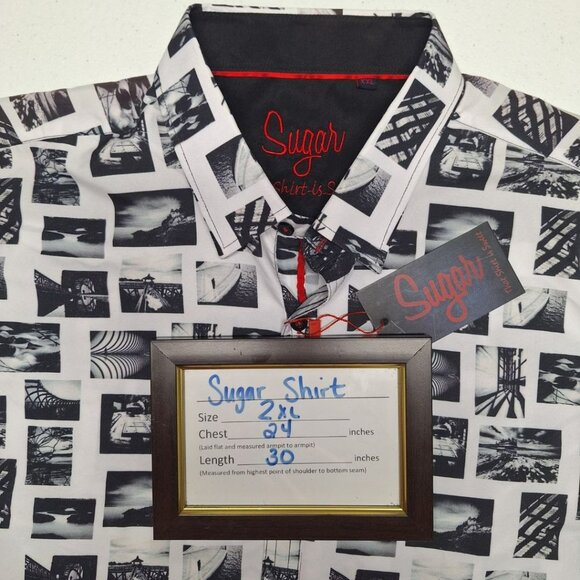 Sugar Sweet Shirt Photos Black White Button Down Collared Mens 2XL - Picture 6 of 9